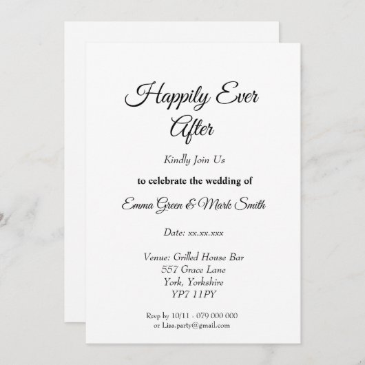 Glücklicherweise je nach Script Black & White Wedd Einladung (Vorne/Hinten)