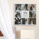 Glücklicherweise je nach Script Hochzeit Foto Coll Künstlicher Leinwanddruck<br><div class="desc">Feiern Sie Ihre Liebe mit dem "Happiy Ever After Script Wedding Foto Collage Imitats Canvas Print" von Zazzle! Dieses atemberaubende Druckwerk im Stil der Leinwand besticht durch das elegante Drehbuch "Happily Ever After" mit einem hellrosa Herz, personalisierten Namen der Braut und des Bräutigams und Ihrem Hochzeitstag. Umgeben Sie das Design...</div>