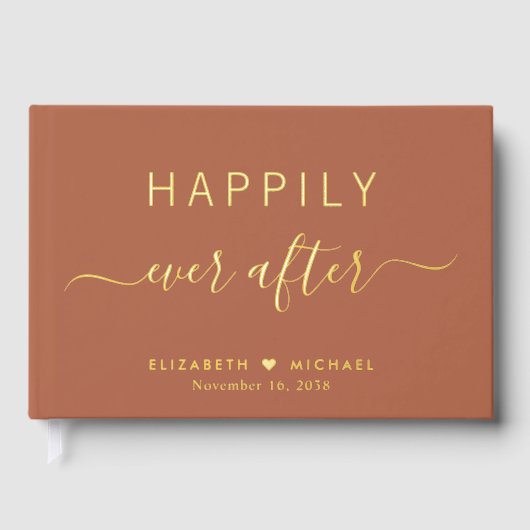 Glücklicherweise je nach Terracotta Hochzeit Gästebuch (Vorderseite)