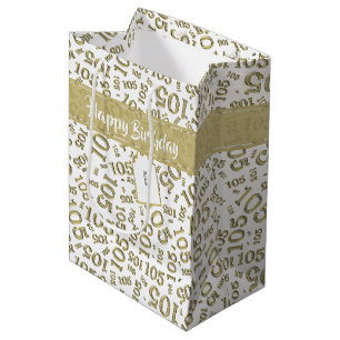 Glückliches 105. Geburtstags-Gold und weißes Mittlere Geschenktüte