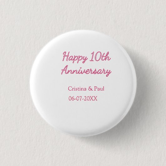 Glückliches 10. Hochzeitsjubiläum einfache minimal Button (Vorderseite)