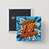 GLÜCKLICHES 18. BIRTHDAY Fun Retro Comic Book Button (Vorne & Hinten)