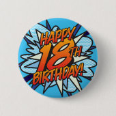 GLÜCKLICHES 18. BIRTHDAY Fun Retro Comic Book Button (Vorderseite)