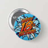 GLÜCKLICHES 18. BIRTHDAY Fun Retro Comic Book Button (Vorne & Hinten)