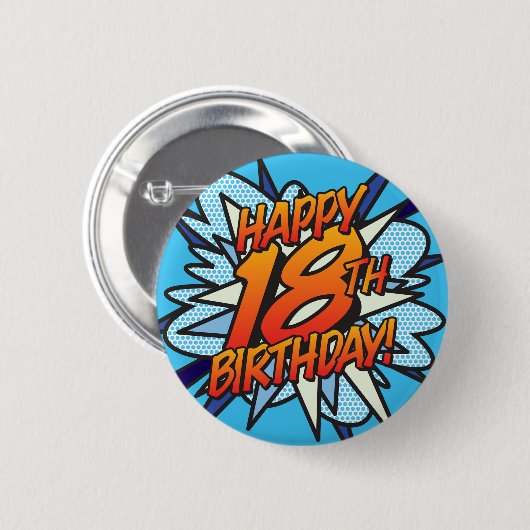 GLÜCKLICHES 18. BIRTHDAY Fun Retro Comic Book Button (Vorne & Hinten)