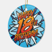 GLÜCKLICHES 18. BIRTHDAY Fun Retro Comic Book Keramikornament (Links)