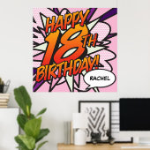 GLÜCKLICHES 18. GEBURTSTAG Comic Pop Art Pink Poster (Heimbüro)