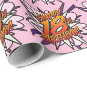 GLÜCKLICHES 18. GEBURTSTAG Comic Pop Rosa Geschenkpapier (Rolleneckpunkt)
