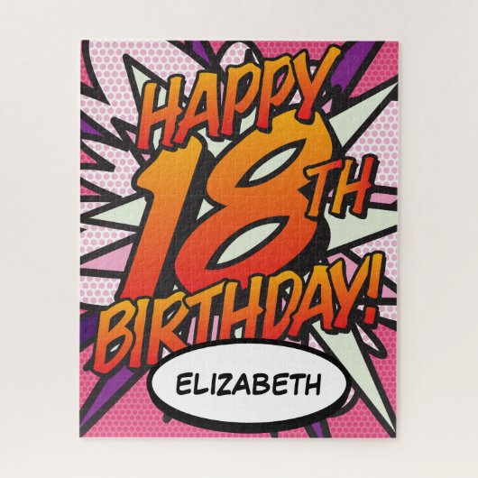 GLÜCKLICHES 18. GEBURTSTAG Fun Retro Comic Buch Ro Puzzle (Vertikal)