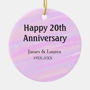 Glückliches 20. Jubiläum rosa lila pastell Name bo Keramik Ornament