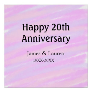 Glückliches 20. Jubiläum rosa lila pastell Name bo Poster