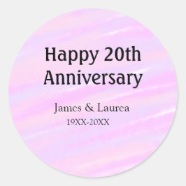 Glückliches 20. Jubiläum rosa lila pastell name bo Runder Aufkleber