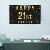 Glückliches 21. Imitat-Goldfolieconfetti-Schwarzes Banner (Messeveranstaltung)