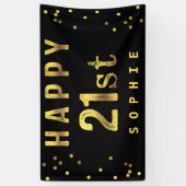 Glückliches 21. Imitat-Goldfolieconfetti-Schwarzes Banner (Vertikal)