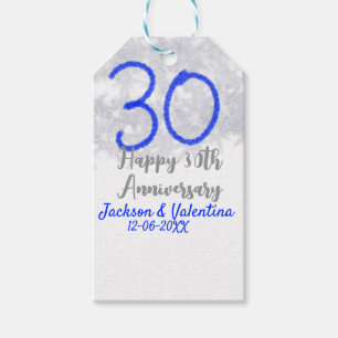 Glückliches 30. Hochzeitsjubiläum Silber Blau Glit Geschenkanhänger