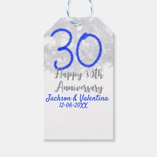 Glückliches 30. Hochzeitsjubiläum Silber Blau Glit Geschenkanhänger (Vorderseite)