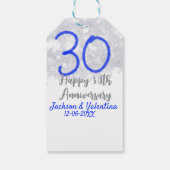 Glückliches 30. Hochzeitsjubiläum Silber Blau Glit Geschenkanhänger (Rückseite)