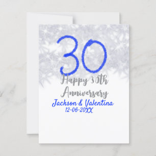 Glückliches 30. Hochzeitstag Silber Blau Glitter Postkarte