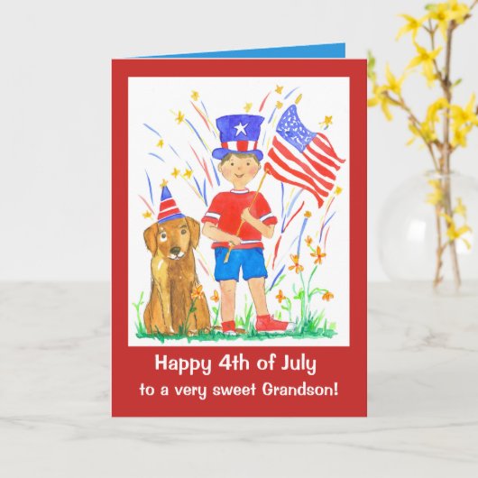 Glückliches 4. der Juli-Enkel-Gewohnheit Karte (Gelbe Blume)