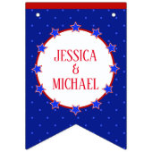 Glückliches 4. vom Juli 2019 mit den Namen, die Wimpelkette (Erste Fahne)