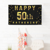 Glückliches 50. Imitat-Goldfolieconfetti-Schwarzes Banner (Insitu)