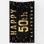 Glückliches 50. Imitat-Goldfolieconfetti-Schwarzes Banner (Vertikal)