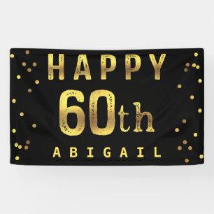 Glückliches 60. Imitat-Goldfolieconfetti-Schwarze Banner