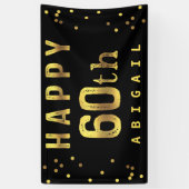 Glückliches 60. Imitat-Goldfolieconfetti-Schwarzes Banner (Vertikal)