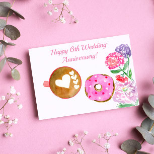 Glückliches 6. Hochzeitsjubiläum Latte und Donut Karte