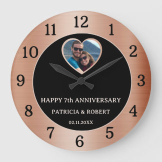 Glückliches 7. Kupferhochzeit-Jubiläum Herz Foto Große Wanduhr