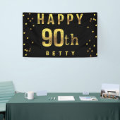 Glückliches 90. Imitat-Goldfolieconfetti-Schwarzes Banner (Messeveranstaltung)