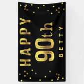 Glückliches 90. Imitat-Goldfolieconfetti-Schwarzes Banner (Vertikal)