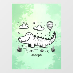 Glückliches Alligator mit Luftballon - Süße Kinder Fensteraufkleber