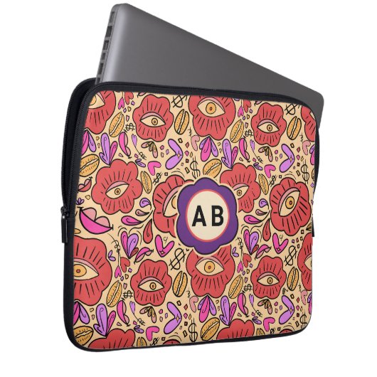 Glückliches Auge Blumenmuster Laptopschutzhülle (Vorne Rechts)
