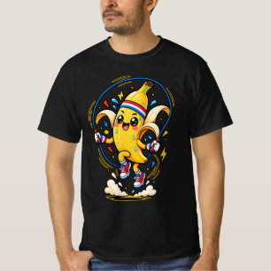 Glückliches Bananen-Springseil-Cartoon-Fitness-Mas T-Shirt