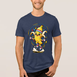 Glückliches Bananen-Springseil-Cartoon-Fitness-Mas Tri-Blend Shirt