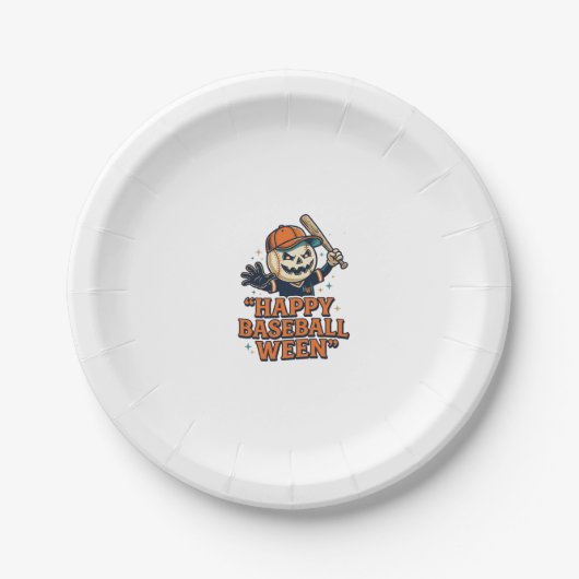 Glückliches Baseball-Fest Retro-Halloween-Baseball Pappteller (Vorderseite)