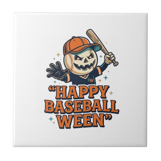 Glückliches Baseball Ween Vintage Halloween Baseba Fliese (Vorderseite)