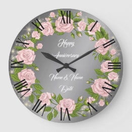 Glückliches benutzerdefiniertes silbernes Rosenjub Große Wanduhr