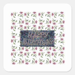 GLÜCKLICHES BIRTHDAY BLUME MAGNET QUADRATISCHER AUFKLEBER