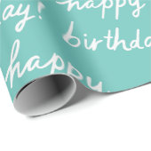 GLÜCKLICHES BIRTHDAY-Handschriftenmuster aquamarin Geschenkpapier (Rolleneckpunkt)