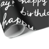GLÜCKLICHES BIRTHDAY-Handschriftenmuster Schwarz-w Geschenkpapier (Rolleneckpunkt)