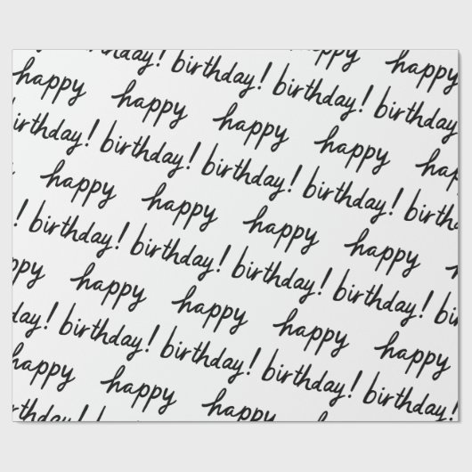 GLÜCKLICHES BIRTHDAY-Handschriftenmuster Schwarz-w Geschenkpapier (Flach)