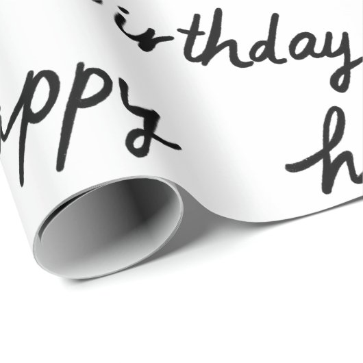 GLÜCKLICHES BIRTHDAY-Handschriftenmuster Schwarz-w Geschenkpapier (Rolleneckpunkt)