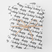 GLÜCKLICHES BIRTHDAY-Handschriftenmuster Schwarz-w Geschenkpapier Set (Beispiel)
