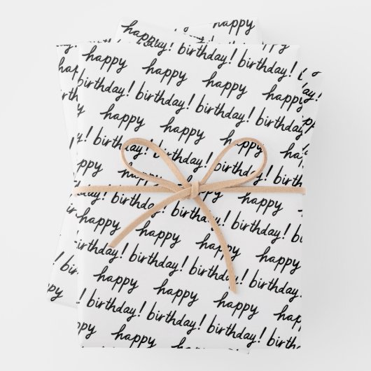 GLÜCKLICHES BIRTHDAY-Handschriftenmuster Schwarz-w Geschenkpapier Set (Beispiel)