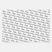 GLÜCKLICHES BIRTHDAY-Handschriftenmuster Schwarz-w Geschenkpapier Set (Vorderseite)