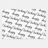 GLÜCKLICHES BIRTHDAY-Handschriftenmuster Schwarz-w Geschenkpapier Set (Vorderseite 3)