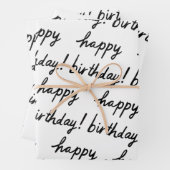 GLÜCKLICHES BIRTHDAY-Handschriftenmuster Schwarz-w Geschenkpapier Set (Beispiel)