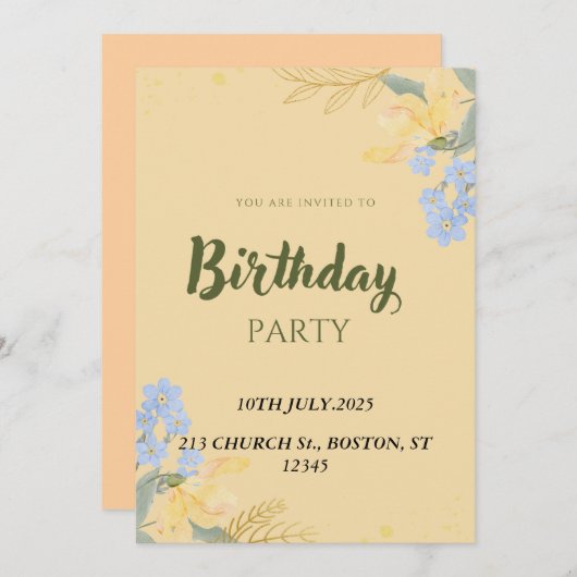 GLÜCKLICHES BIRTHDAY-PARTY EINLADUNG (Vorne/Hinten)